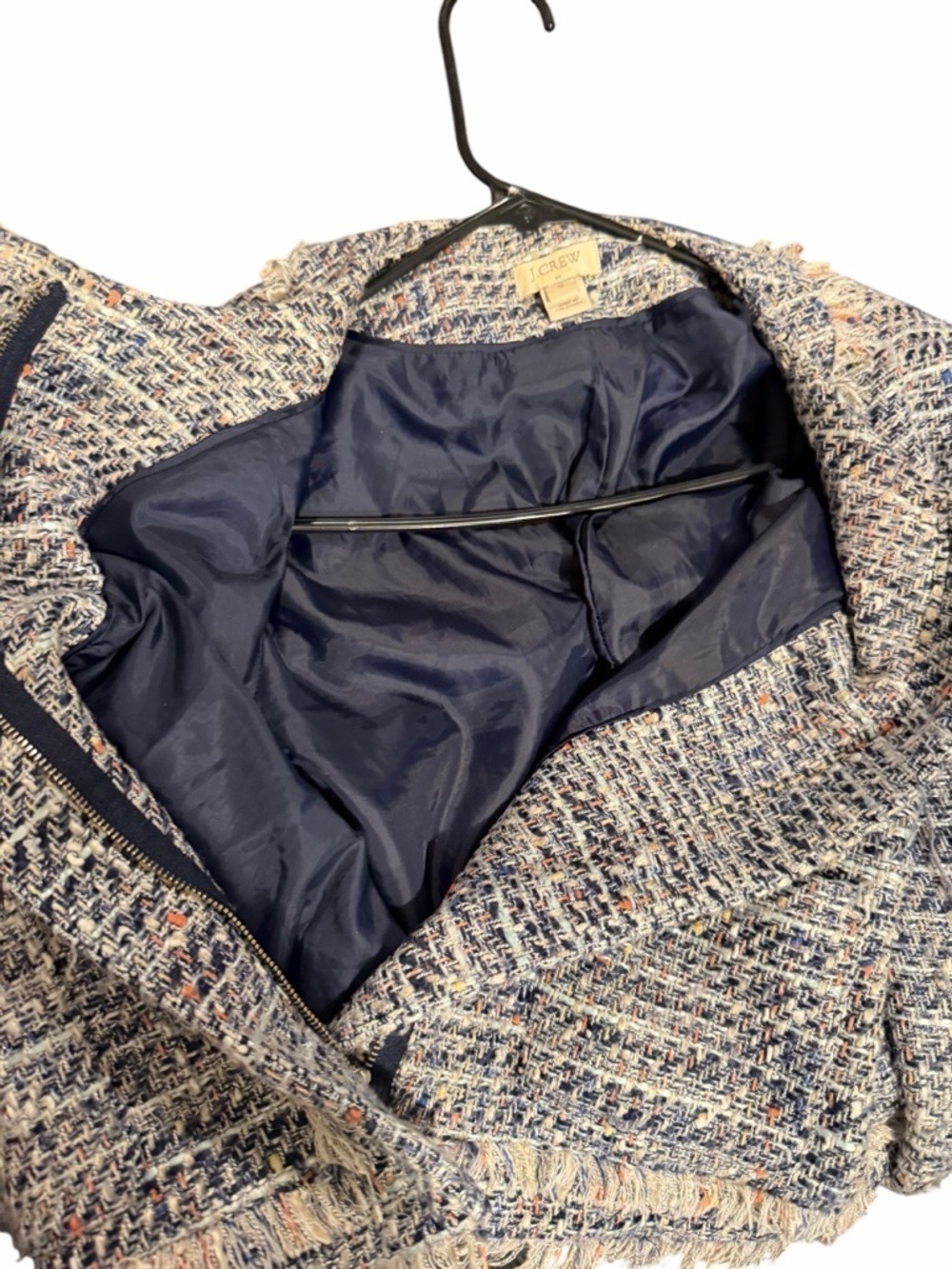 J. Crew Tweed Lady Jacket Multicolor Zip Up Pockets Fringe Fully Lined Size 10 - Picture 6 of 9